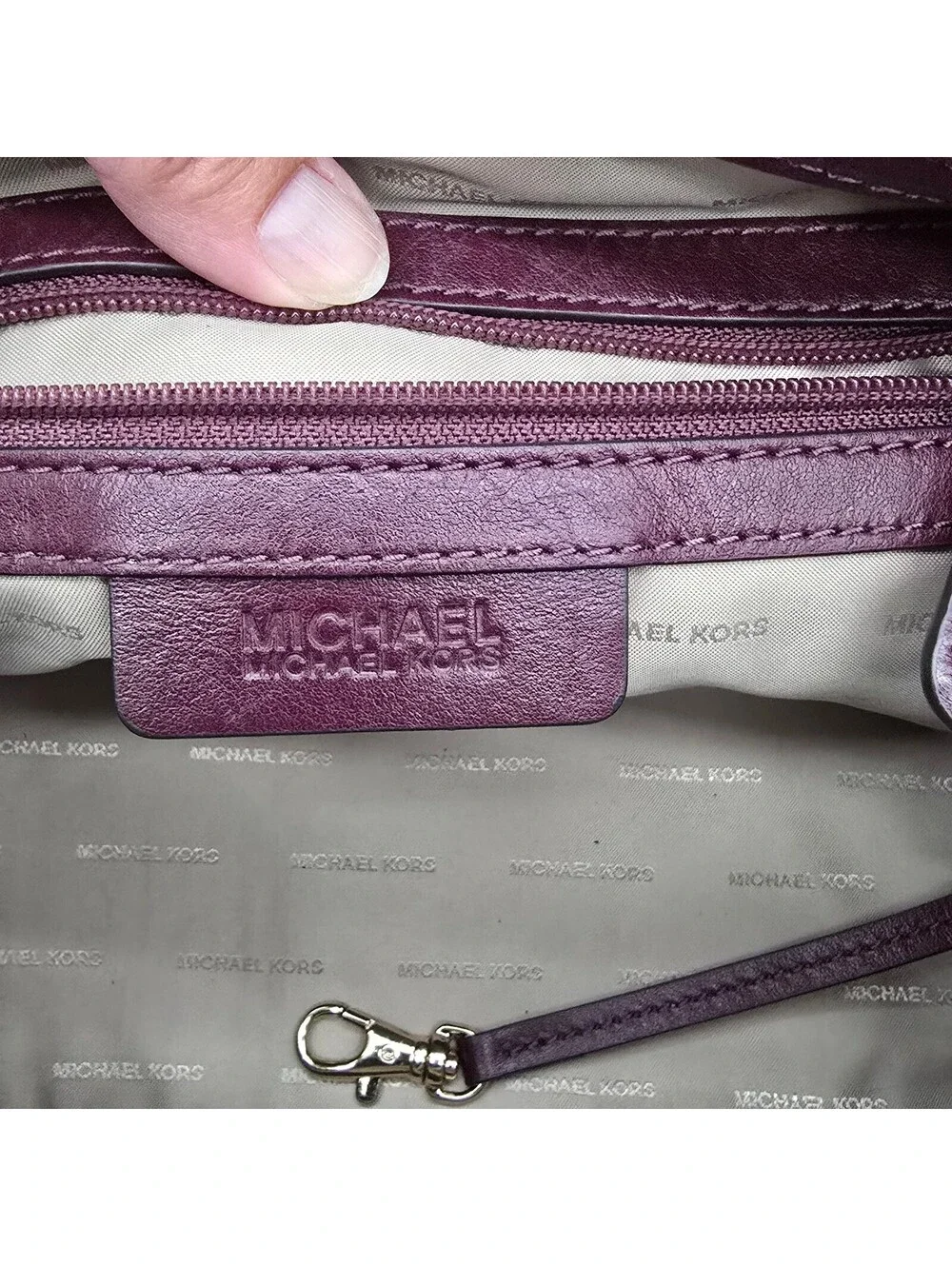 Michael Kors Geneva Satchel Plum Purple Pebbled Leather Top Handle Bag Handbag